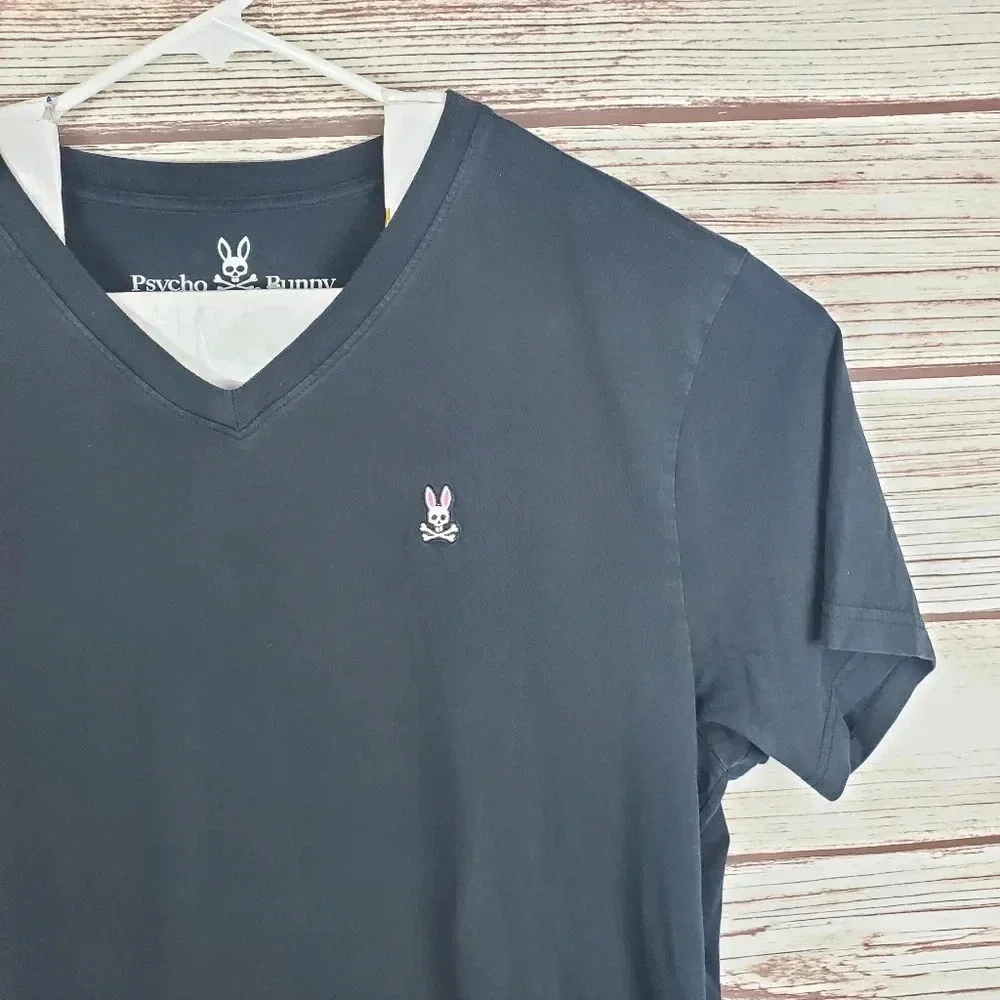 Psycho Bunny Mens Size 6/Large Black Classic V-Neck Short Sleeve Shirt       #21 - Picture 5 of 7